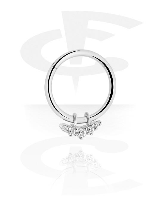 Anéis piercing, Multi-purpose clicker (aço cirúrgico, prata, acabamento brilhante) com pendente e pedras de cristal, Aço cirúrgico 316L