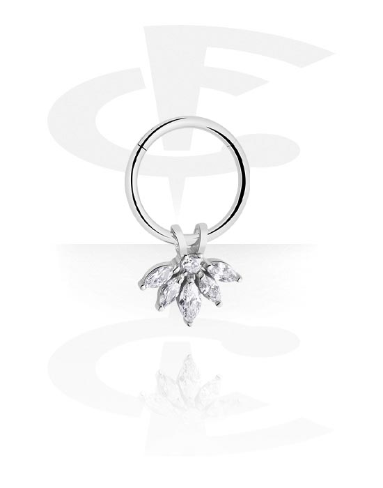 Piercing Rings, Piercing clicker (surgical steel, silver, shiny finish) with charm and crystal stones, Surgical Steel 316L