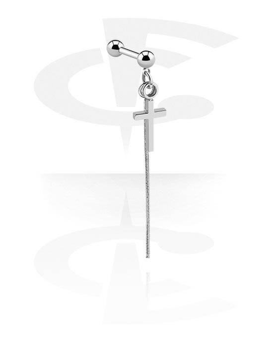 Helix & tragus, Tragus-piercing med motiv med kors, Kirurgisk stål 316L