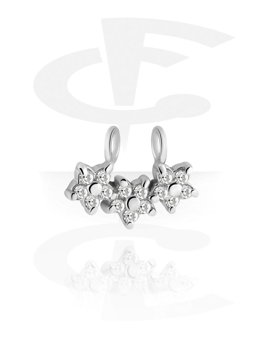 Kuler og staver ++, Glidende charm for piercing-clickers (kirurgisk stål, sølv, skinnende finish) med krystallsteiner, Kirurgisk stål 316L