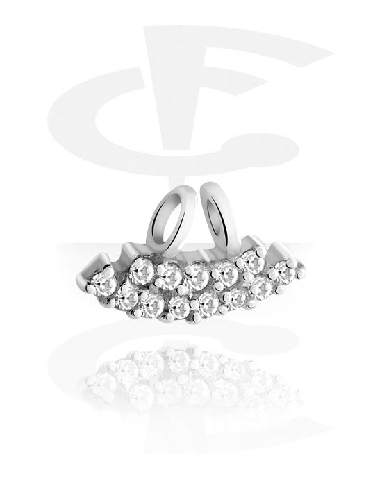 Kuler og staver ++, Glidende charm for piercing-clickers (kirurgisk stål, sølv, skinnende finish) med krystallsteiner, Kirurgisk stål 316L