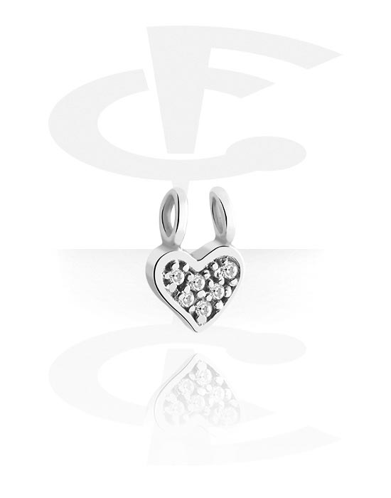 Kuličky, kolíčky a další, Posuvný přívěsek pro piercingové clickery (chirurgická ocel, stříbrná, lesklý povrch) s designem srdce a krystalovými kamínky, Chirurgická ocel 316L