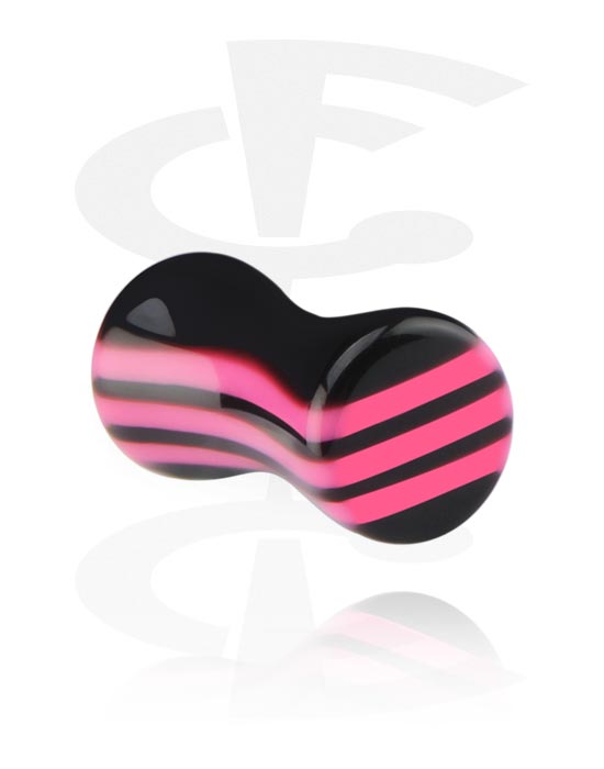 Alagutak és dugók, Double flared plug (acrylic, black) val vel stripe design, Akril