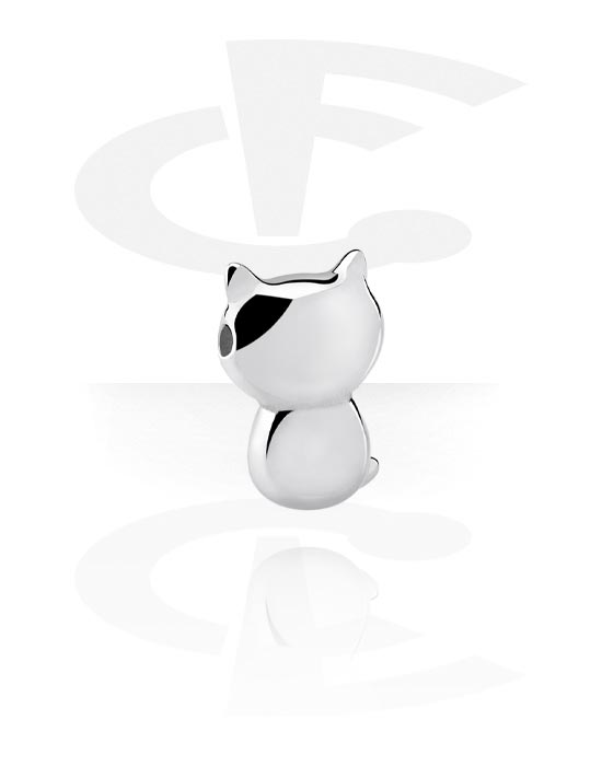 Guľôčky, štipce a ďalšie, Koncovka pre krúžky s guľôčkou (chirurgická oceľ, strieborná, lesklý povrch) s Motív mačka, Chirurgická oceľ 316L