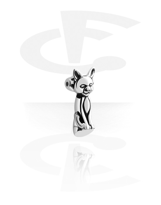 Kuličky, kolíčky a další, Koncovka pro kroužky s kuličkou (chirurgická ocel, stříbrná, lesklý povrch) s designem kočka, Chirurgická ocel 316L