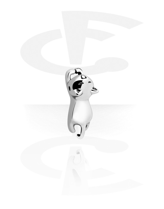 Kulor, stavar & mer, Attachment for ball closure rings (surgical steel, silver, shiny finish) med kattdesign, Kirurgiskt stål 316L