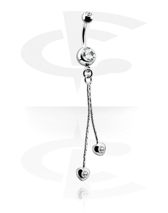 Curved Barbells, Double Jeweled Banana with Charm, Surgical Steel 316L