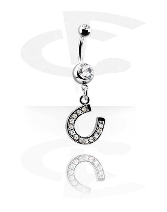 Curved Barbells, Small Double Jewelled Banana with Charm, Surgical Steel 316L