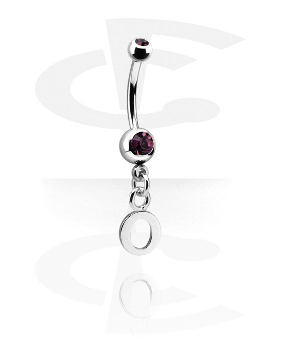 Curved Barbells, Small Double Jeweled Banana met Charm, Chirurgisch Staal 316L