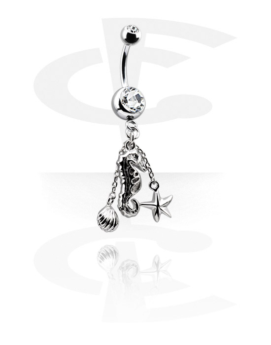 Curved Barbells, Jewelled Banana with Charm, Surgical Steel 316L
