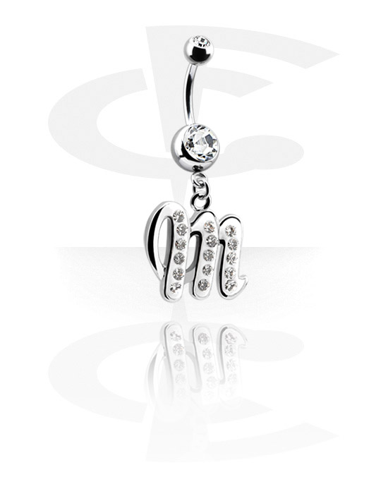 Curved Barbells, Jeweled Banana with Charm, Surgical Steel 316L