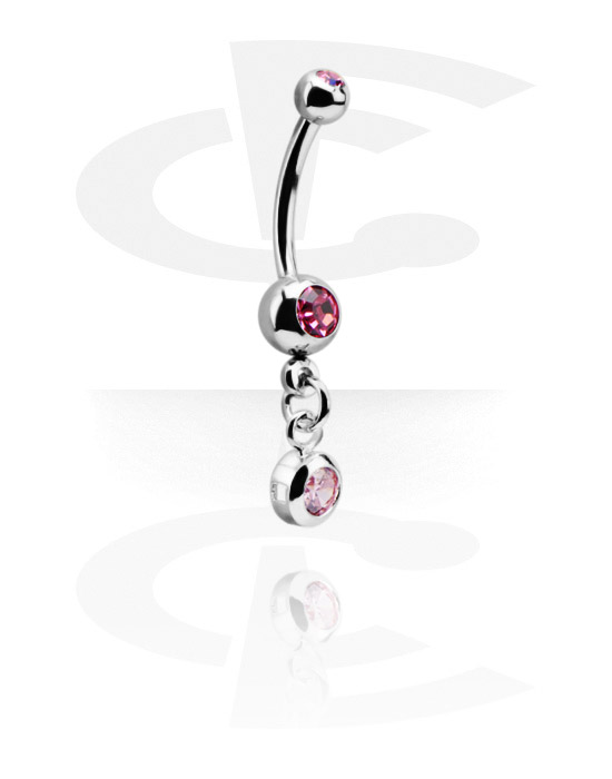 Curved Barbells, Small Double Jeweled Banana with Charm, Surgical Steel 316L