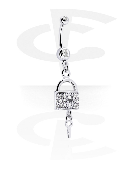 Buede stave, Double Jewelled Banana with Charm, Surgical Steel 316L
