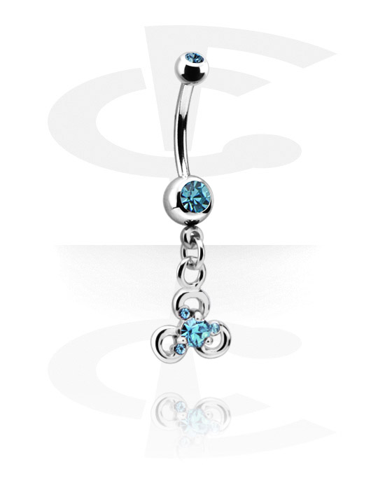 Curved Barbells, Small Double Jeweled Banana met Charm, Chirurgisch Staal 316L