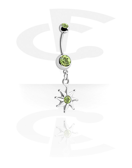 Curved Barbells, Double Jewelled Banana with Charm, Surgical Steel 316L