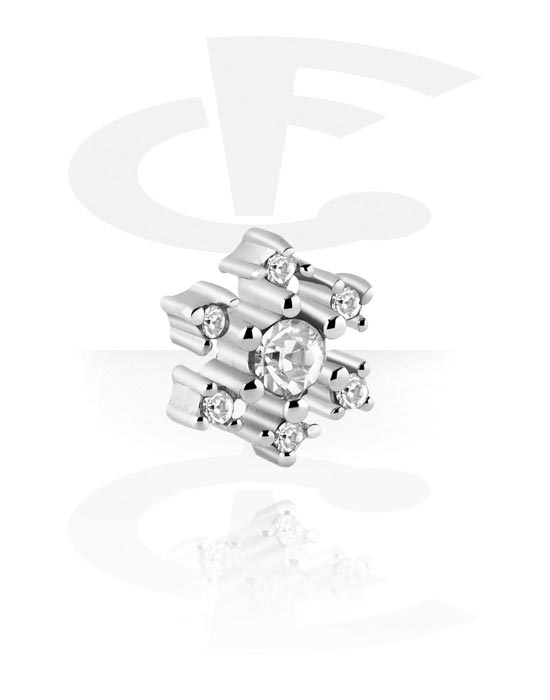 Balls, Pins & More, Attachment for 1.6mm threaded pins (surgical steel, silver, shiny finish) with snowflake design and crystal stones, Surgical Steel 316L