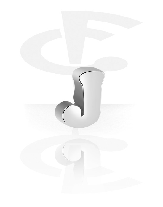 Kugler, stave m.m., Vedhæng til 1,6 mm stav med gevind (kirurgisk stål, sølv, blank finish) med bogstavet J, Kirurgisk stål 316L