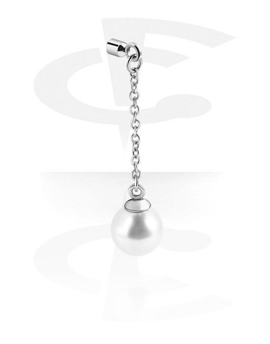 Boules, barres & plus, Accessoire pour barre à filetage de 1.2 mm (acier chirurgical, argent, finition brillante) avec imitation perle, Acier chirurgical 316L