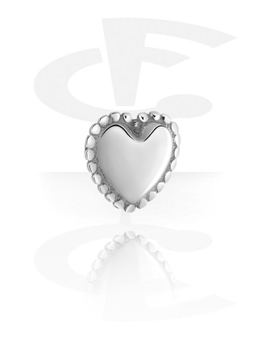 Boules, barres & plus, Accessoire pour barre à filetage de 1.6 mm (acier chirurgical, argent, finition brillante) avec motif coeur et pierres en cristal, Acier chirurgical 316L