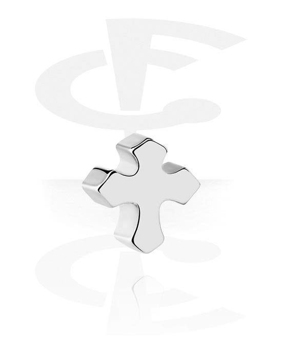Palline, barrette e altro, Accessorio per barrette push-fit (acciaio chirurgico, argento, finitura lucida) con simbolo della croce, Acciaio chirurgico 316L
