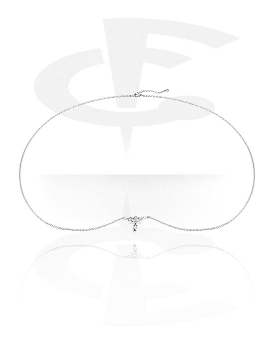 Zaobljene šipkice, Prsten za pupak (kirurški čelik, srebrna, sjajna završna obrada) s trbušnim lancem, Kirurški čelik 316L