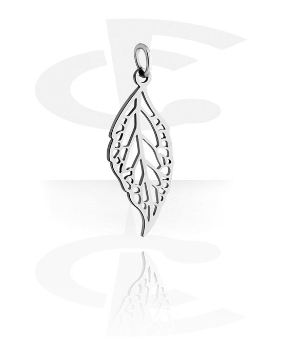 Balls, Pins & More, Charm (surgical steel, silver, shiny finish) with leaf design, Surgical Steel 316L