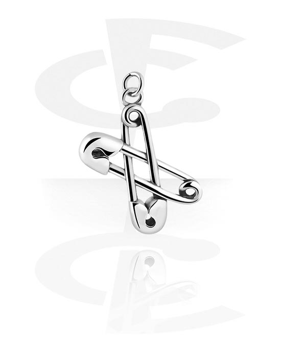 Balls, Pins & More, Charm (surgical steel, silver, shiny finish) with safety pin design, Surgical Steel 316L