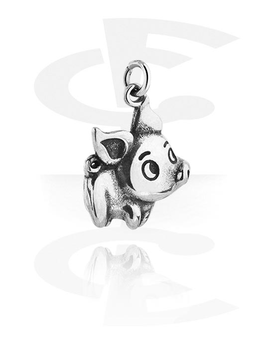 Balls, Pins & More, Charm (surgical steel, silver, shiny finish) with pig design, Surgical Steel 316L