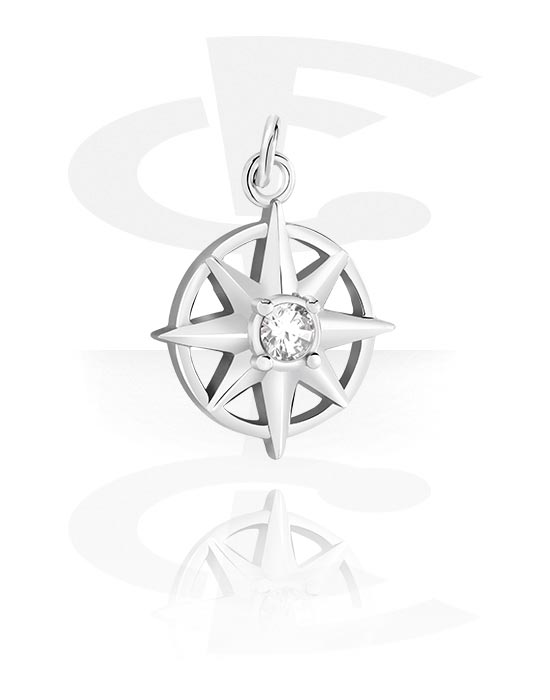 Bolas, barras & mais, Pendente (aço cirúrgico, prata, brilhante) com design estrela e pedra de cristal, Aço cirúrgico 316L