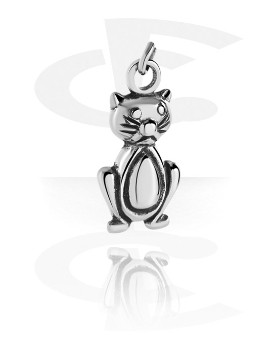 Kuličky, kolíčky a další, Přívěsek (chirurgická ocel, stříbrná, lesklý povrch) s designem kočka, Chirurgická ocel 316L