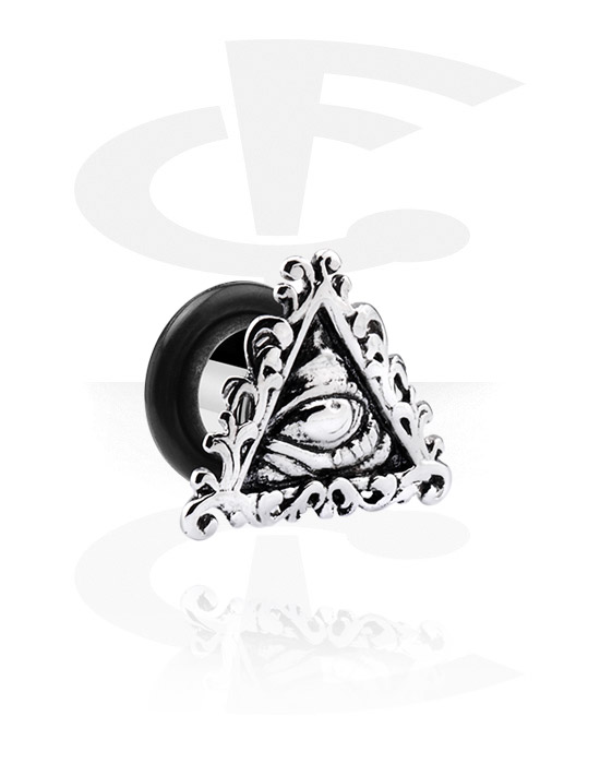 Tunnels & Plugs, Single flared tunnel (surgical steel, silver, shiny finish) with "Eye of Providence" design and O-ring, Surgical Steel 316L