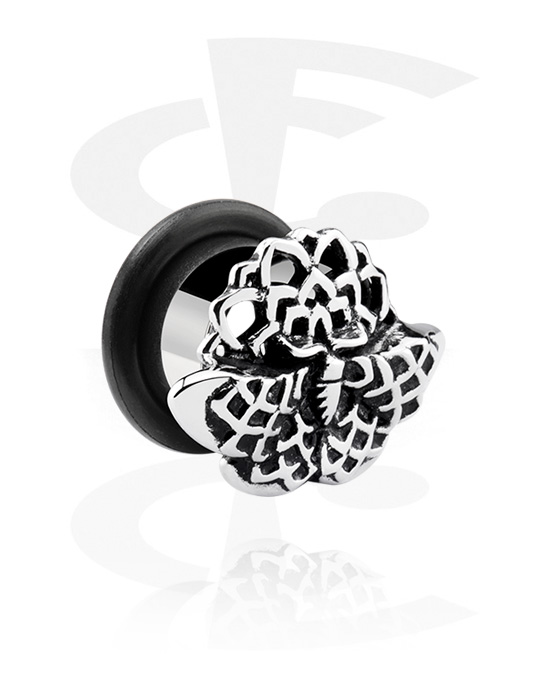 Tunnels & Plugs, Single flared tunnel (surgical steel, silver, shiny finish) with butterfly design and O-ring, Surgical Steel 316L
