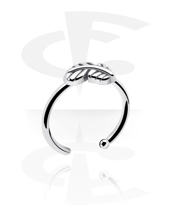 Nose Jewellery & Septums, Open nose ring (surgical steel, silver, shiny finish) with feather attachment, Surgical Steel 316L