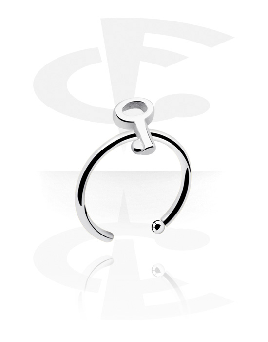 Nose Jewellery & Septums, Open nose ring (surgical steel, silver, shiny finish) with key attachment, Surgical Steel 316L