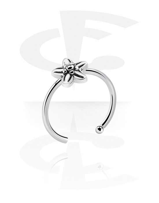 Nose Jewelry & Septums, Open nose ring (surgical steel, silver, shiny finish) with flower design, Surgical Steel 316L