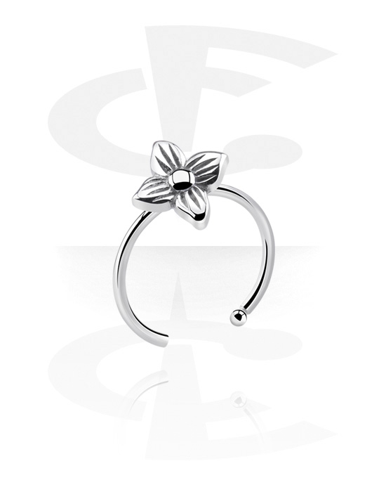 Nose Jewelry & Septums, Open nose ring (surgical steel, silver, shiny finish) with flower design, Surgical Steel 316L