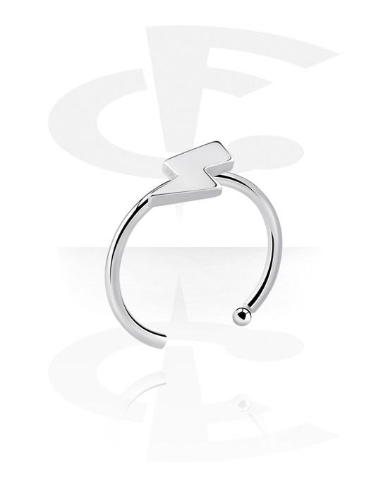 Nose Jewellery & Septums, Open nose ring (surgical steel, silver, shiny finish) with lightning design, Surgical Steel 316L