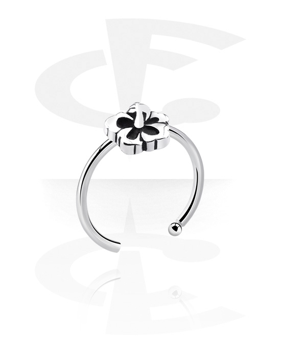 Nose Jewellery & Septums, Open nose ring (surgical steel, silver, shiny finish) with flower attachment, Surgical Steel 316L