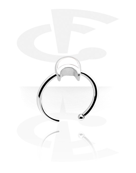 Näspiercingar, Open nose ring (surgical steel, silver, shiny finish) med månattachment, Kirurgiskt stål 316L
