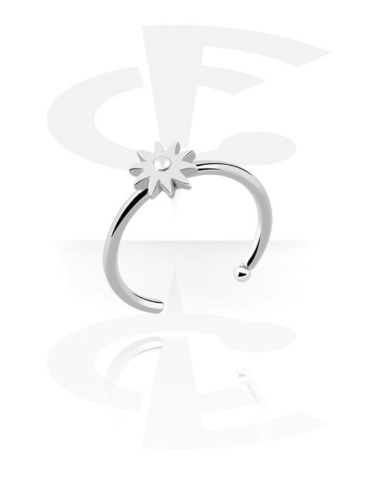 Orr-ékszerek és Septum-ok, Open nose ring (surgical steel, silver, shiny finish) val vel virág kiegészítő és Kristálykő, Sebészeti acél, 316L