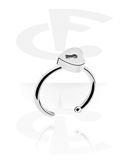 Nose Jewellery & Septums, Open nose ring (surgical steel, silver, shiny finish) with heart attachment, Surgical Steel 316L