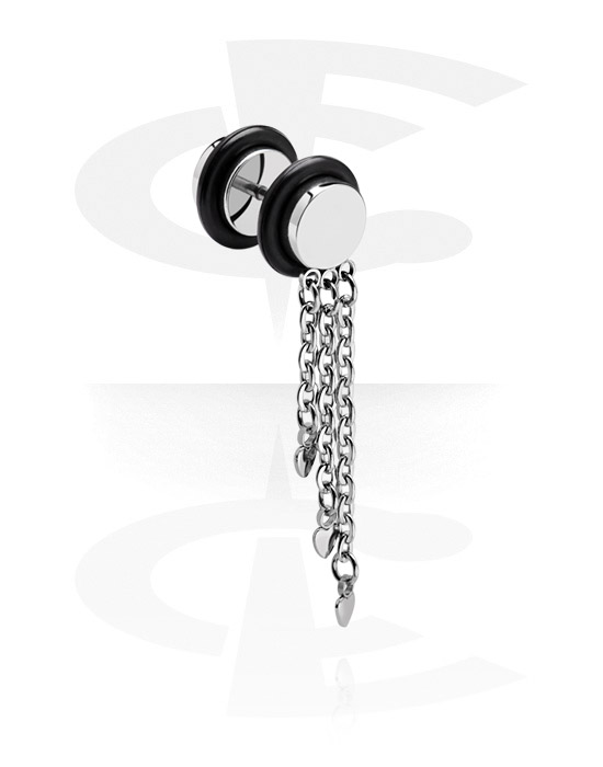 Fake Piercings, Fake Plug with Chain, Surgical Steel 316L