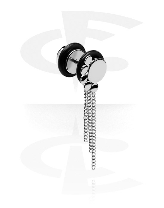 Fake Piercings, Fake Plug with chain, Surgical Steel 316L