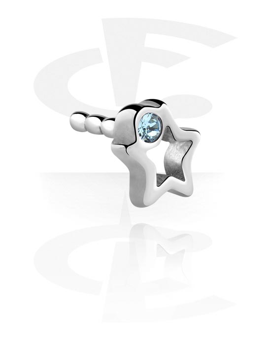 Kuličky, kolíčky a další, Koncovka na push-fit tyčinky (chirurgická ocel, stříbrná, lesklý povrch) s designem hvězda a krystalovým kamínkem, Chirurgická ocel 316L