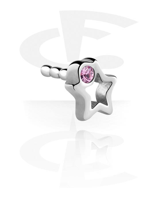 Kulor, stavar & mer, Attachment for Push fit pins (surgical steel, silver, shiny finish) med stjärna och kristallsten, Kirurgiskt stål 316L