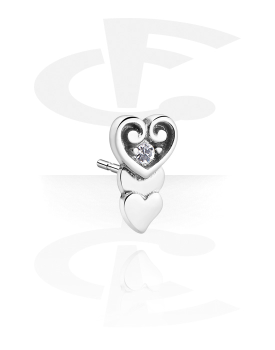 Balls, Pins & More, Attachment for push fit pins (surgical steel, silver, shiny finish) with heart design, Surgical Steel 316L