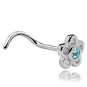 Piercings nez & Septums, Piercing nez incurvé (acier chirurgical, argent, finition brillante) avec accessoire fleur et pierre en crystal, Acier chirurgical 316L