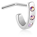 Piercings nez & Septums, Piercing nez en L (acier chirurgical, argent, finition brillante) avec pierres en cristal, Acier chirurgical 316L