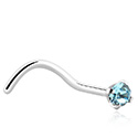 Nose Jewellery & Septums, Curved nose stud (surgical steel, silver, shiny finish) with crystal stone, Surgical Steel 316L