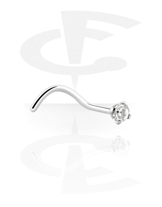 Nose Jewellery & Septums, Curved nose stud (surgical steel, silver, shiny finish) with crystal stone